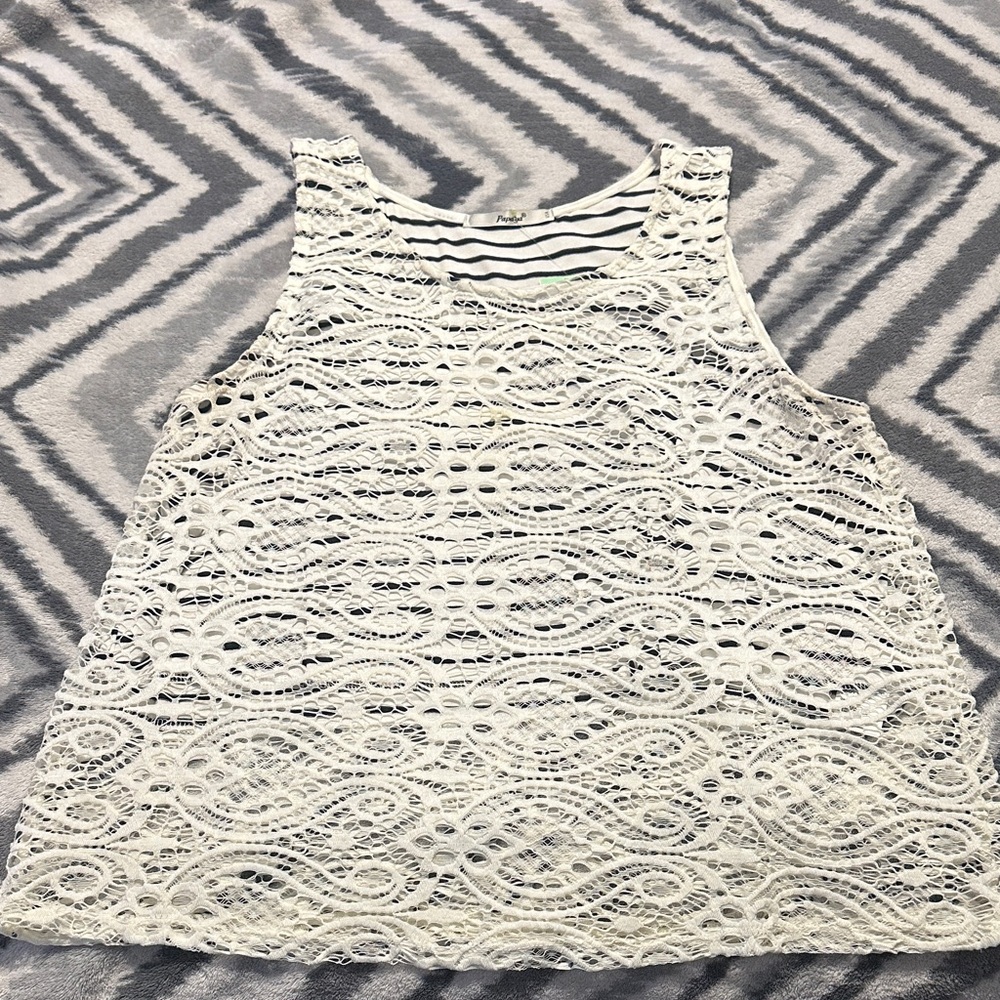 Papaya Cream Lace Tank Top